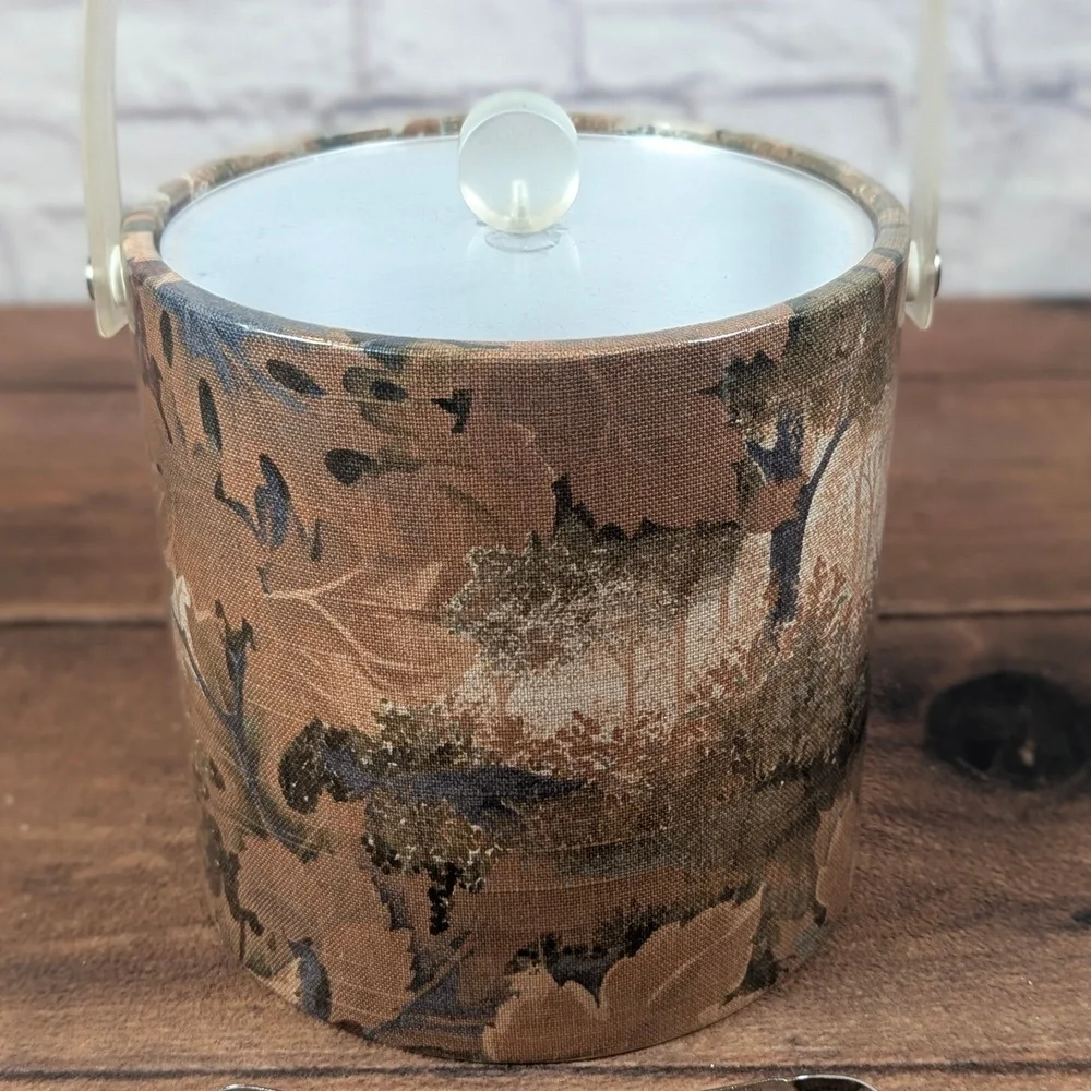 Jubilee Ice‎ Bucket with Lid and Tongs Hunting Scene Barware Decor